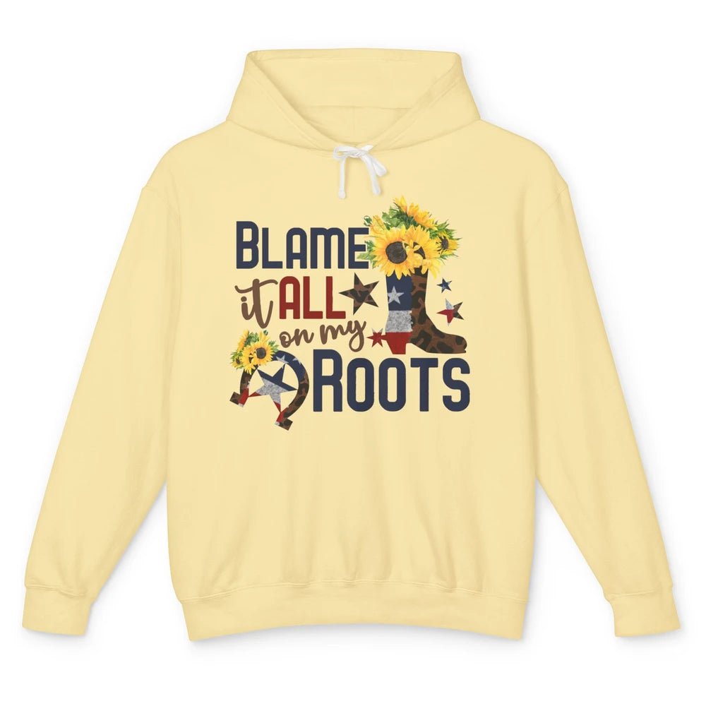 Retro Cowgirl Boot Blame It All On My Boot US Flag Sunflower Unisex Lightweight Hoodie