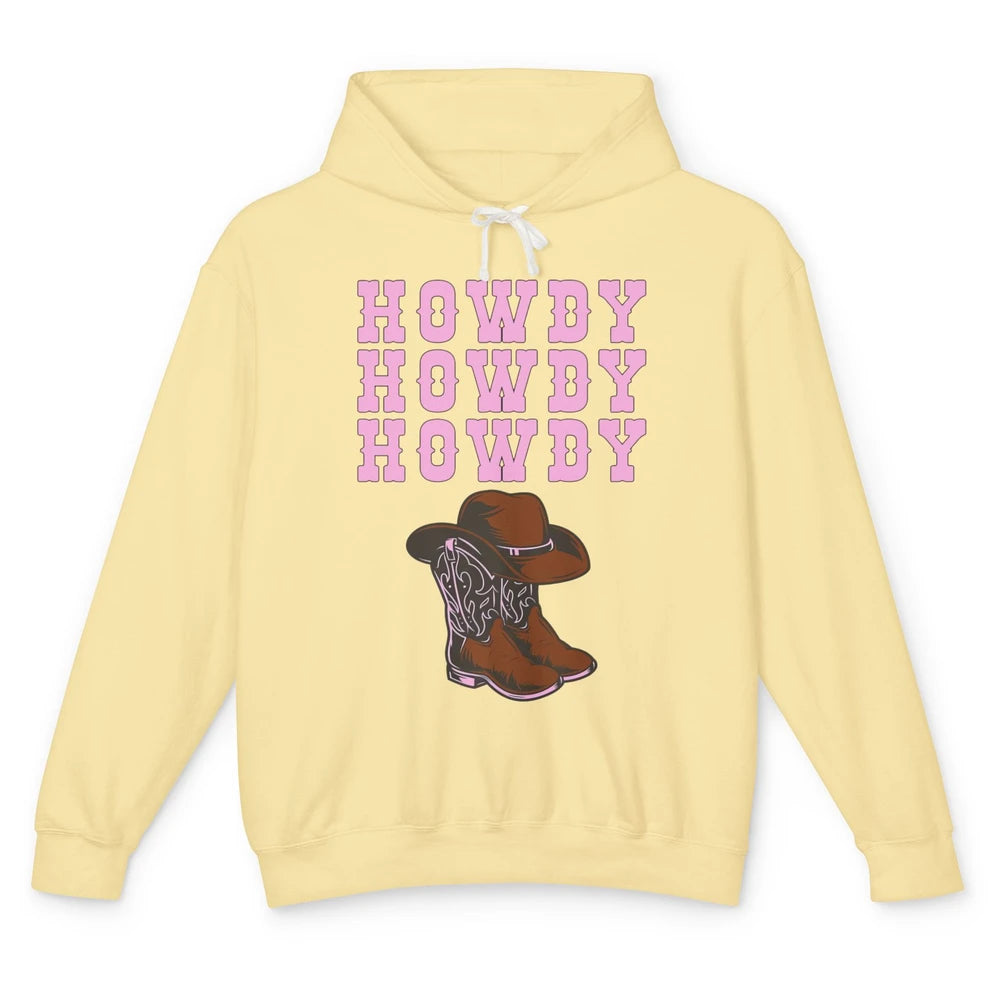 Retro Cowgirl Boots And Hat Howdy Western Country Cowboy Unisex Lightweight Hoodie