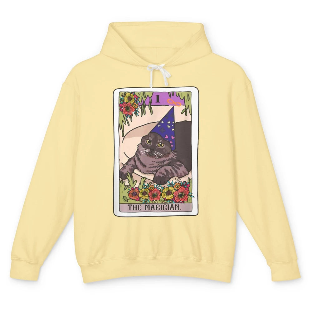 The Magician Grey Cat Tarot Card Witch Rider Goth Halloween Unisex Lightweight Hoodie