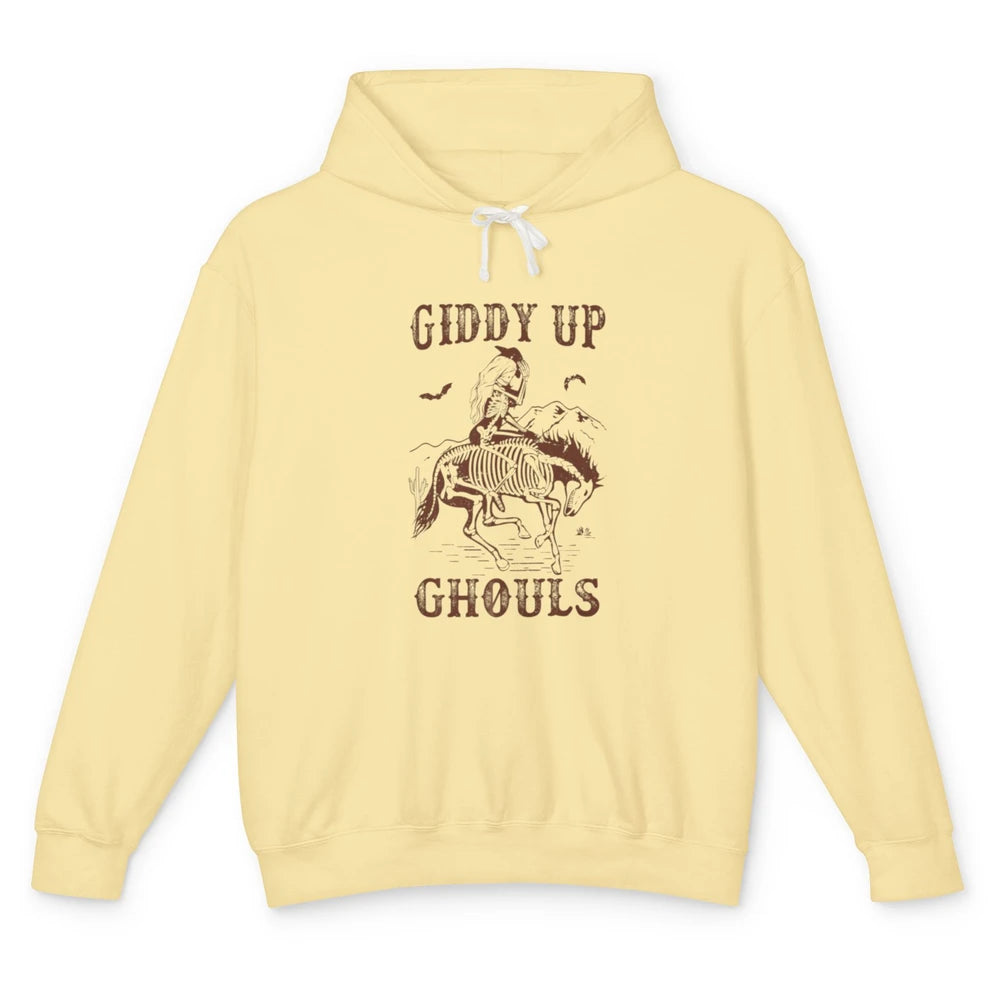 Retro Giddy Up Ghouls Skeleton Western Cowgirl Howdy Cowboy Unisex Lightweight Hoodie