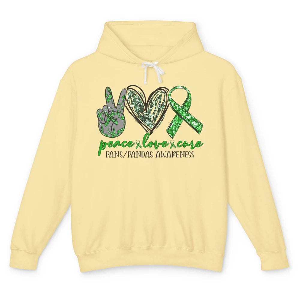 PANS/PANDAS Awareness Green Ribbon Peace Love Cure Unisex Lightweight Hoodie