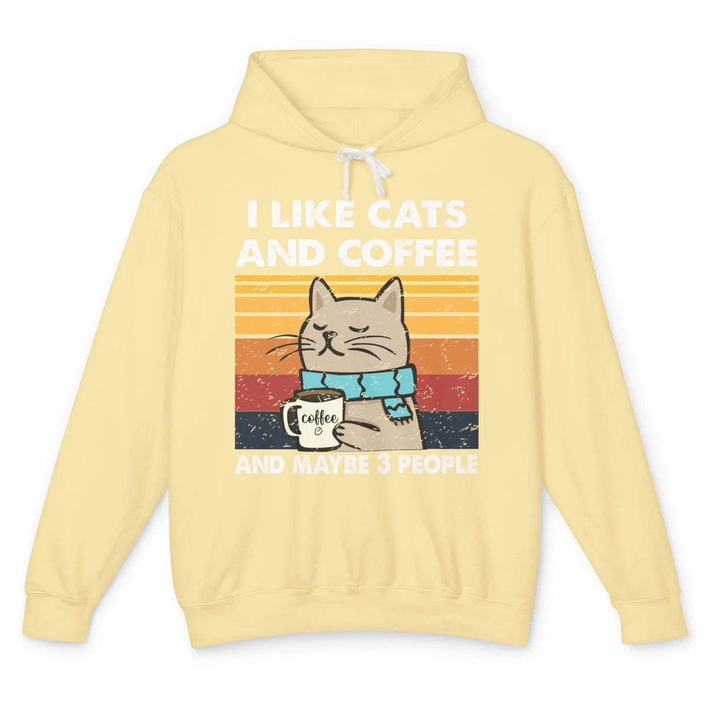 Retro Funny Fall Cat I Like Cats Coffee And Maybe 3 People Unisex Lightweight Hoodie