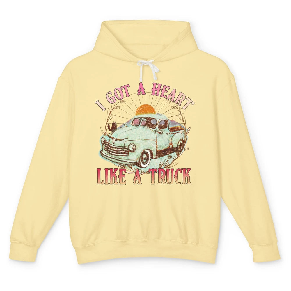 Retro Desert Sunset Truck I Got A Heart Like A Truck Western Unisex Lightweight Hoodie
