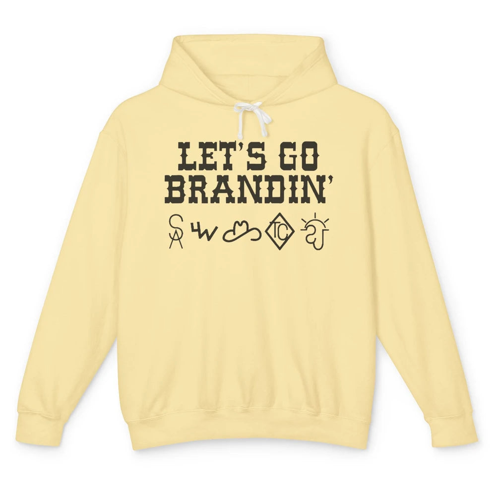 Retro Cowboy Hat Let's Go Brandin' Western Country Symbols Unisex Lightweight Hoodie
