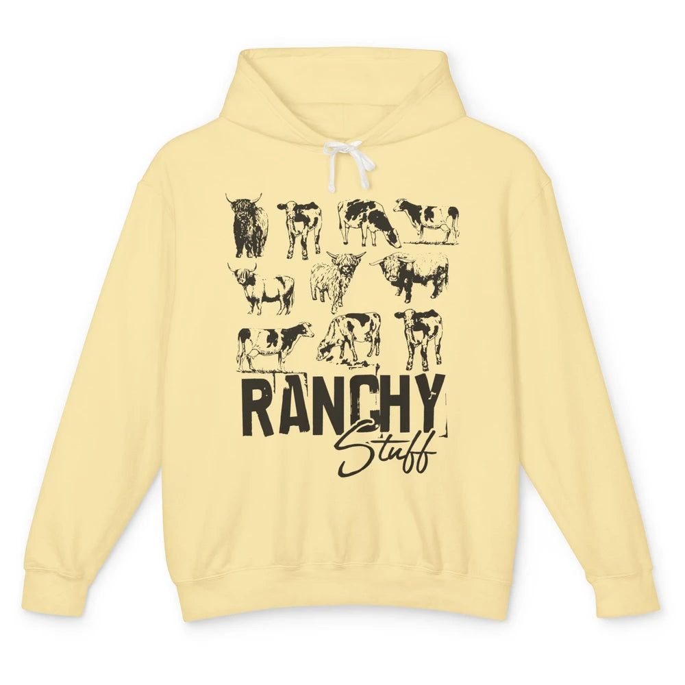 Retro Highland Cow Heifer Ranchy Stuff Western Country Gift Unisex Lightweight Hoodie