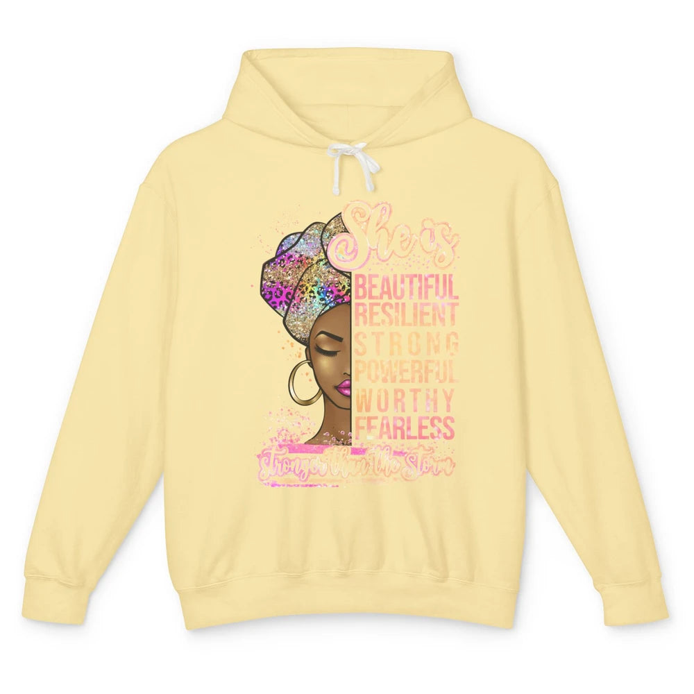 Afro Woman Strong Than Storm Melanin African American Woman Unisex Lightweight Hoodie