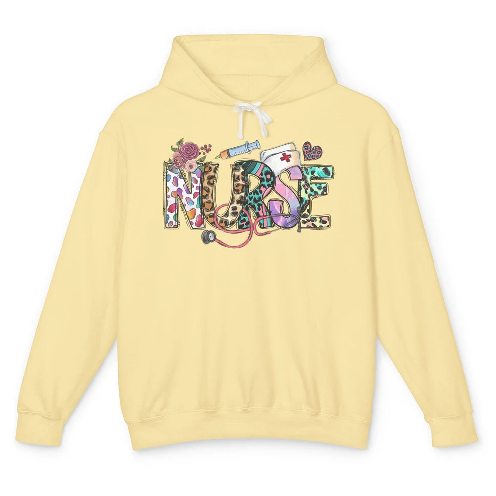 Nurse Life Nursing Registered Therapist Leopard Flower Boho Unisex Lightweight Hoodie