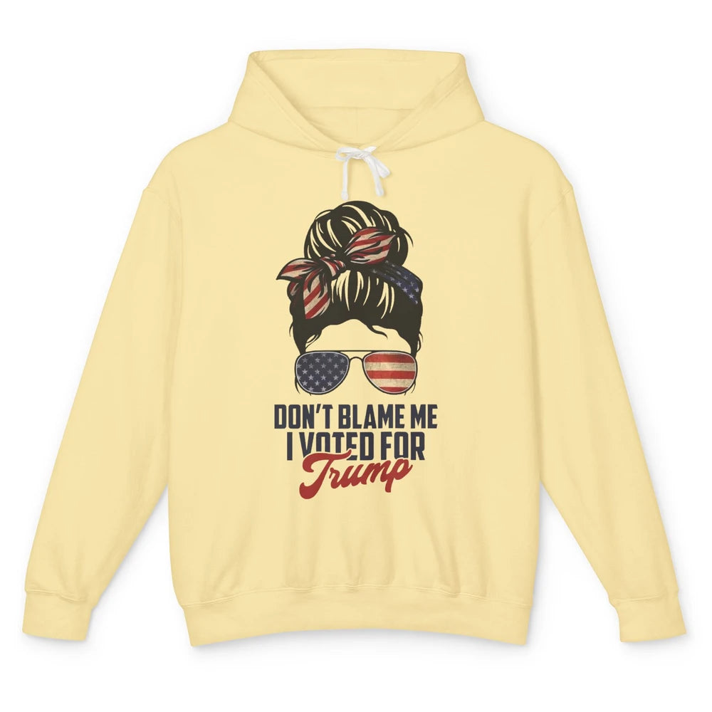 Retro Messy Bun US Flag Glasses I Voted For Trump Republican Unisex Lightweight Hoodie