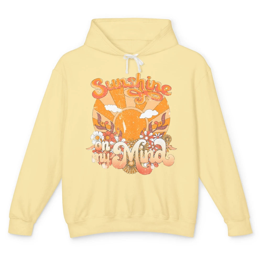 Retro Floral Rainbow Sunshine On My Mind Peace Hippie Girl Unisex Lightweight Hoodie