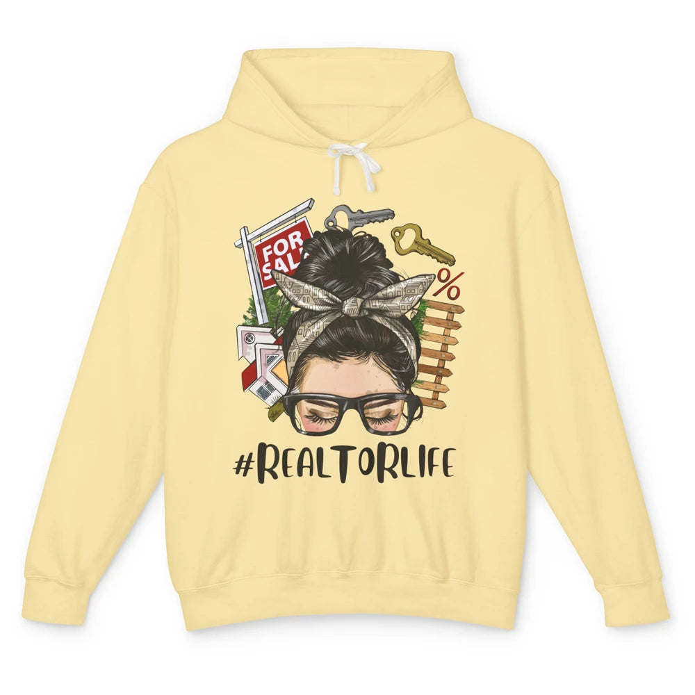 Realtor Life Messy Bun Real Estate Agent Housing Investment Unisex Lightweight Hoodie