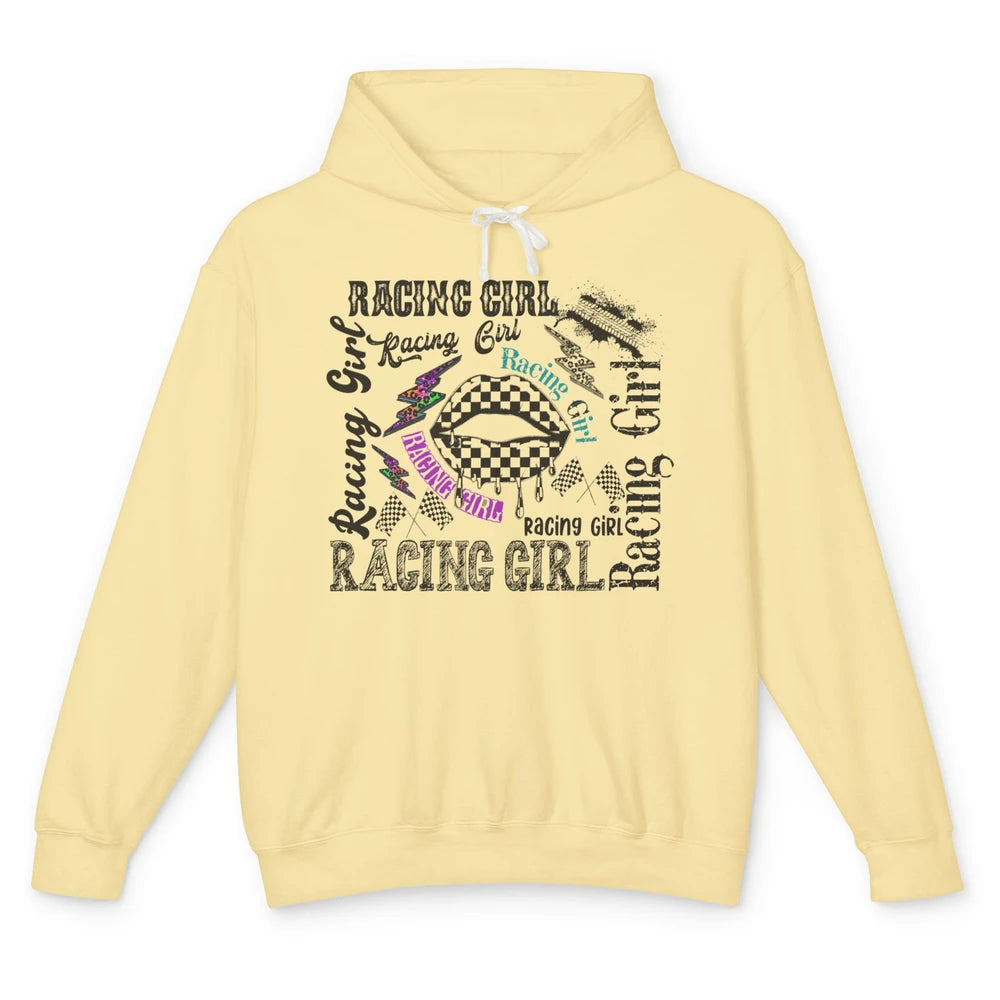 Racing Girl Lips It's Race Day Race Flag Race Lips Girl Gift Unisex Lightweight Hoodie