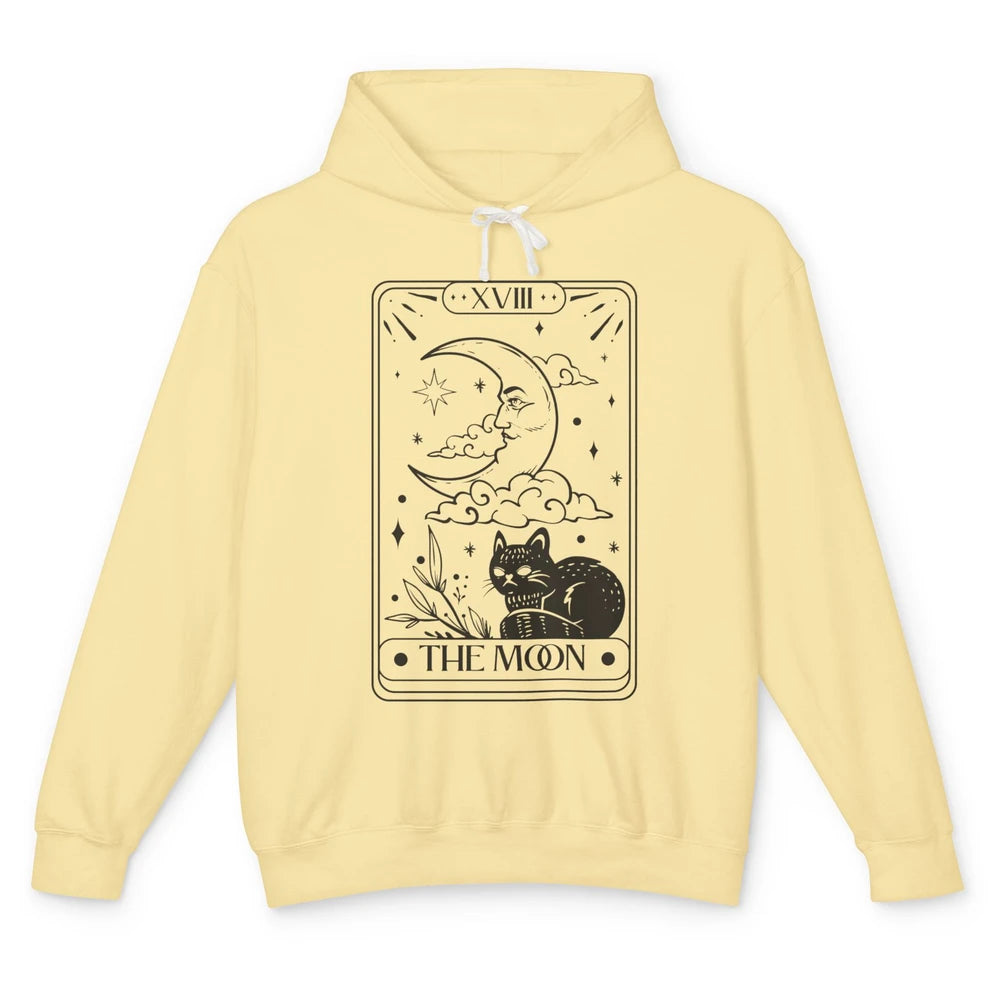 Retro Halloween Cat Witch The Moon Tarot Card Witchcraft Unisex Lightweight Hoodie