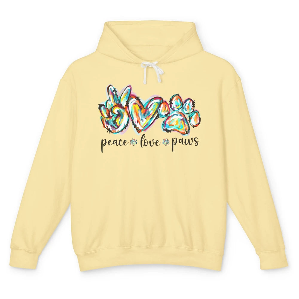 Peace Love Paws Cute Dog Cat Pet Mom Boho Rainbow Fur Lovers Unisex Lightweight Hoodie