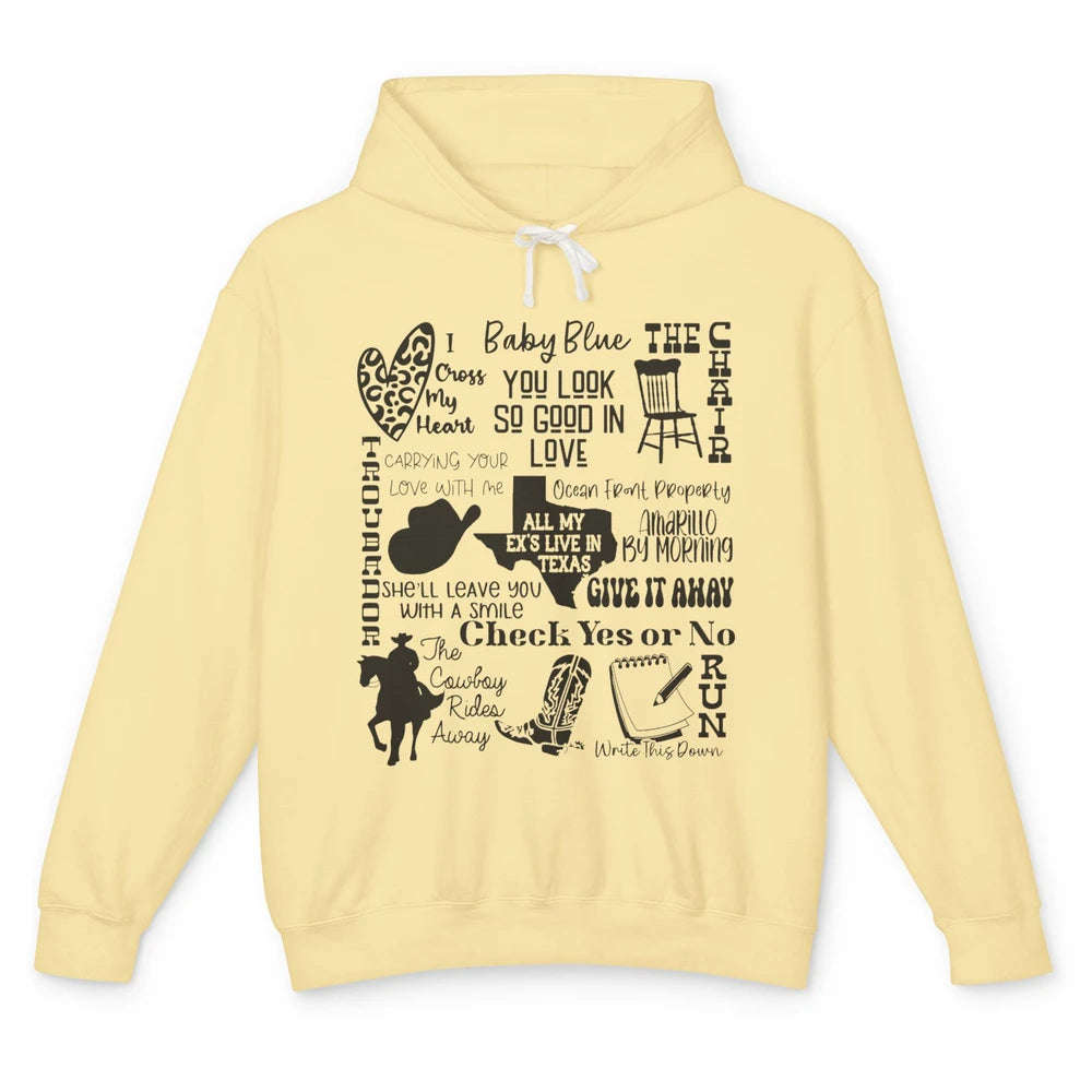 Retro Cowboy Boots Hat Texas Map Western Country Music Unisex Lightweight Hoodie