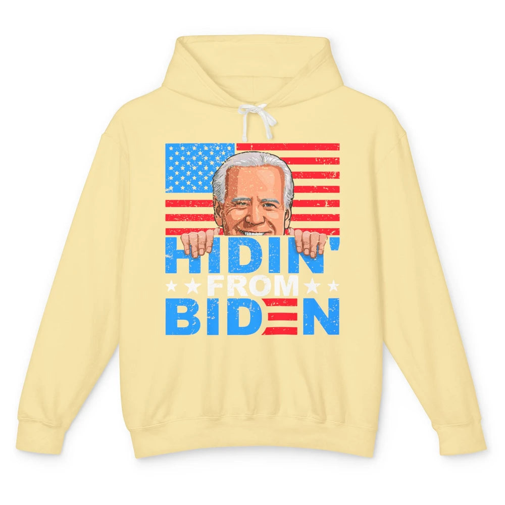 Retro Funny Joe Biden Hiding From Biden Anti Liberal US Flag Unisex Lightweight Hoodie