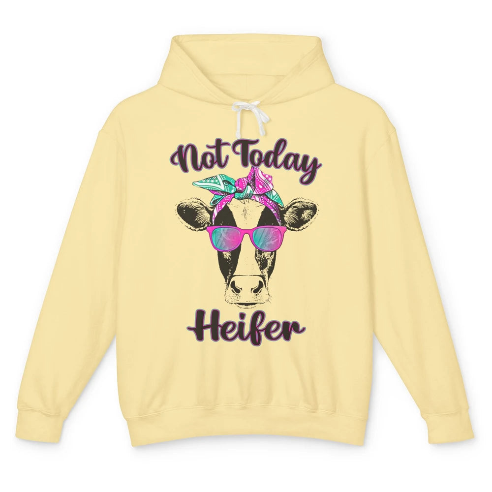 Not Today Heifer Funny Cow With Glasses Bandana Heifer Lover Unisex Lightweight Hoodie