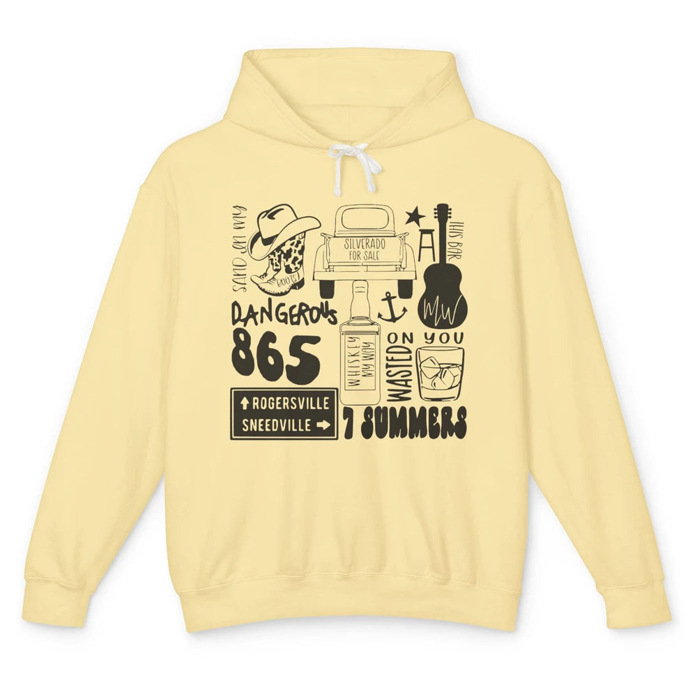 Retro Cowboy Boot Hat Sand In My Boots Western Country Music Unisex Lightweight Hoodie