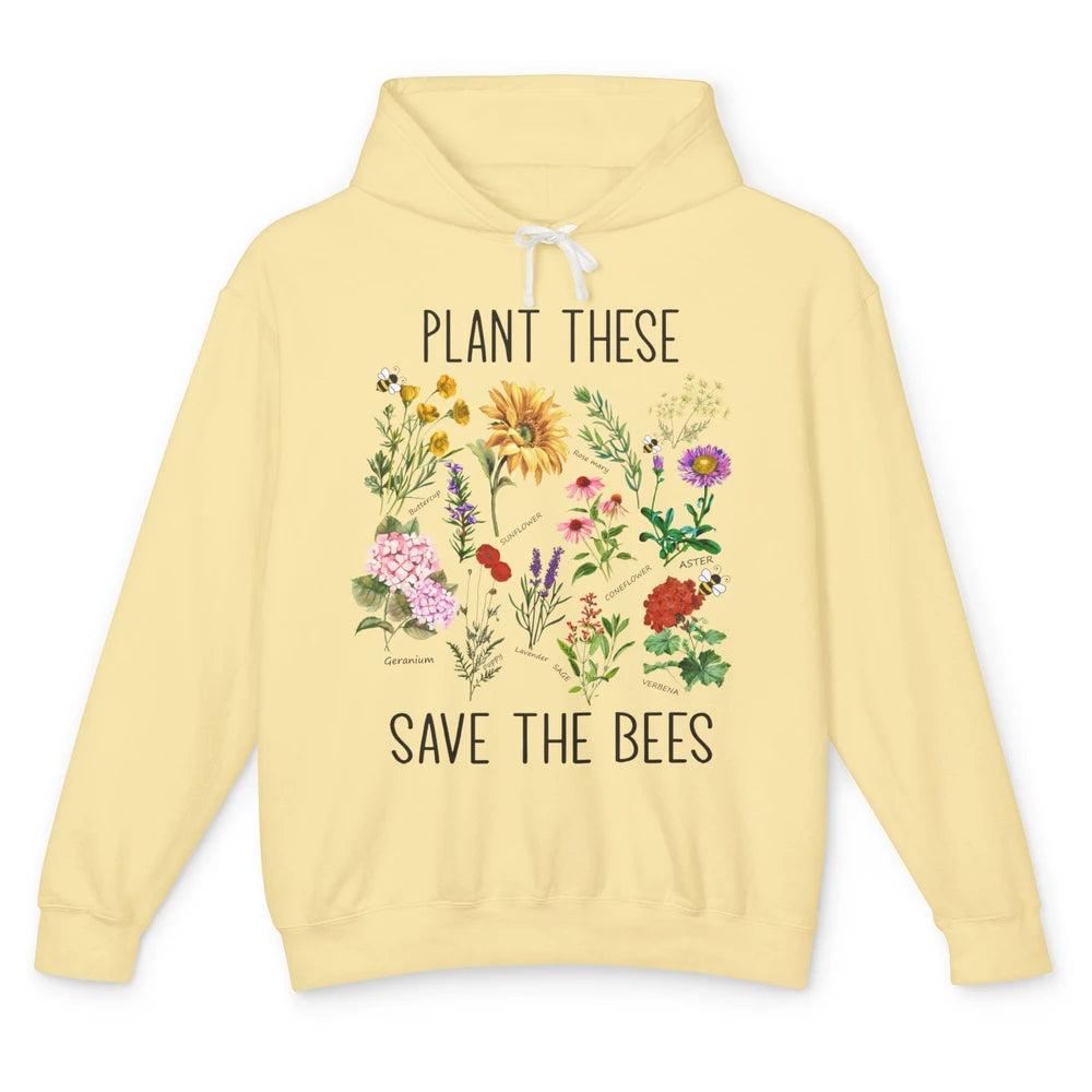 Retro Plant These Save The Bees Flowers Gardening Lover Gift Unisex Lightweight Hoodie