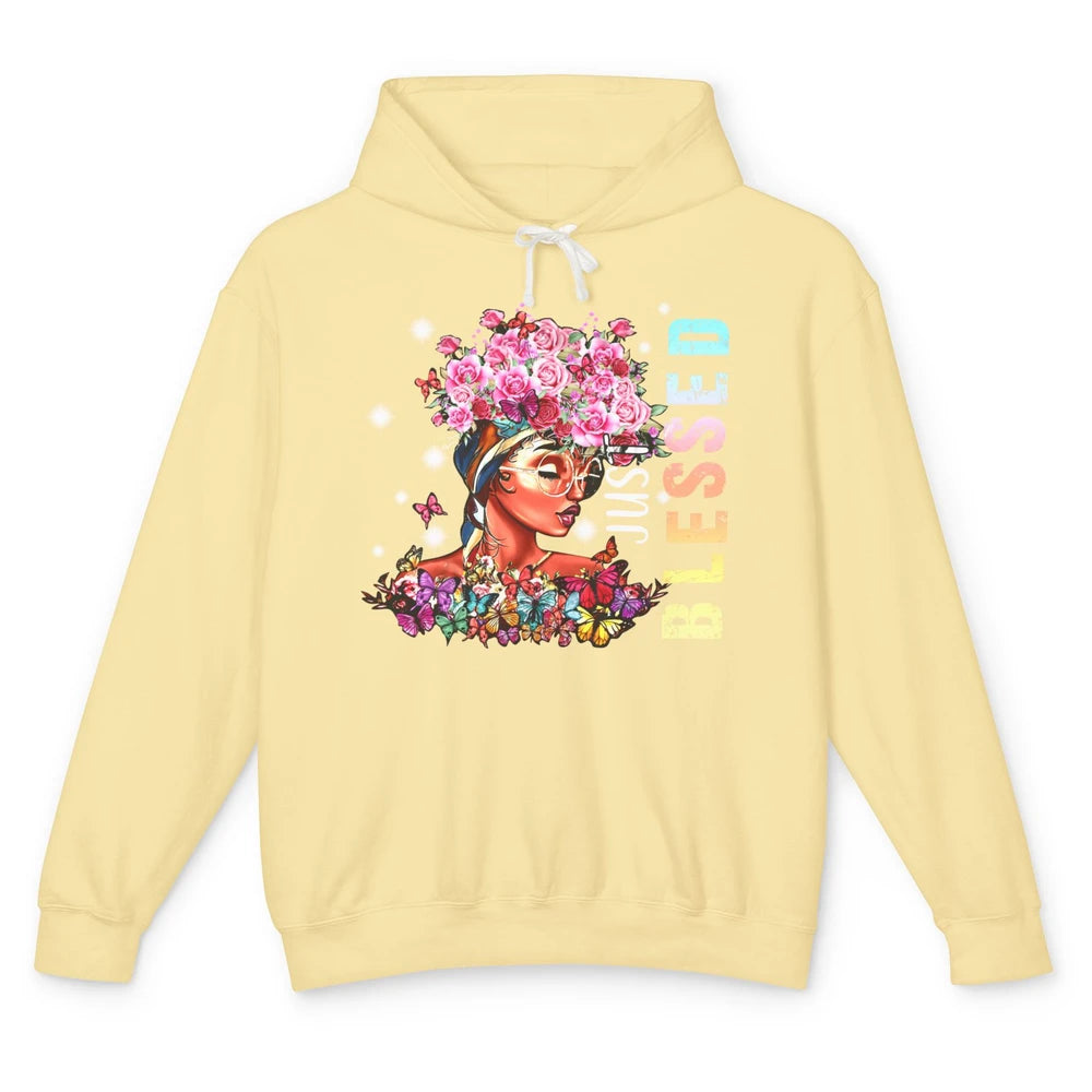Floral Afro Black Girl Just Blessed Christian Afro American Unisex Lightweight Hoodie