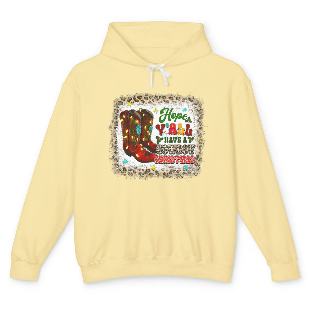 Merry Christmas Cowboy Boots Leopard Xmas Lights Western Unisex Lightweight Hoodie