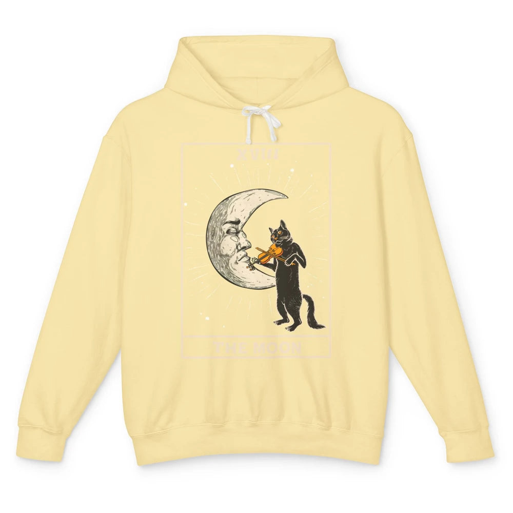 Retro Halloween Cat Guitarist The Moon Tarot Card Witchcraft Unisex Lightweight Hoodie