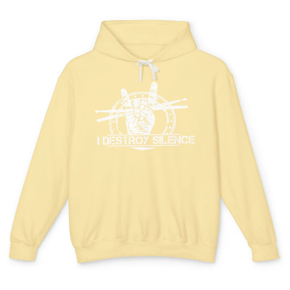 Retro Drummer I Destroy Silence Drumming Lovers Gift Unisex Lightweight Hoodie