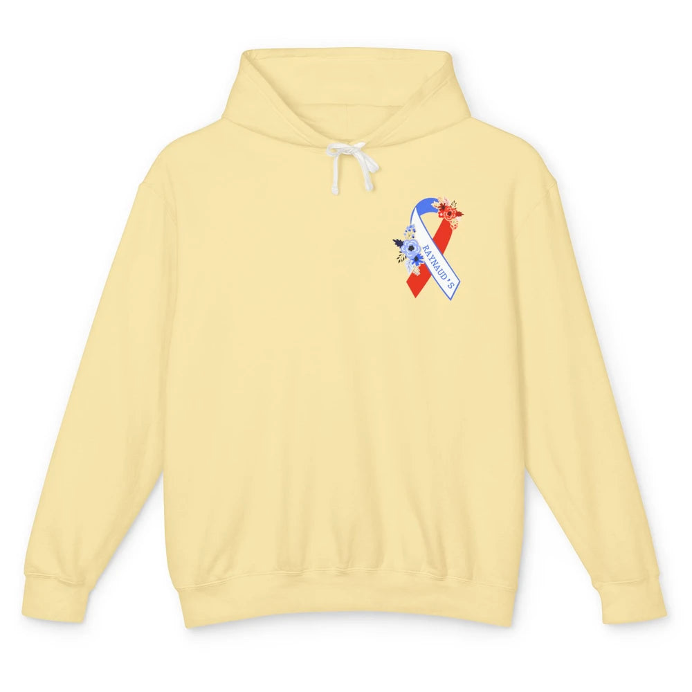 Raynaud's Syndrome Awareness Support Floral Red Blue Ribbon Unisex Lightweight Hoodie