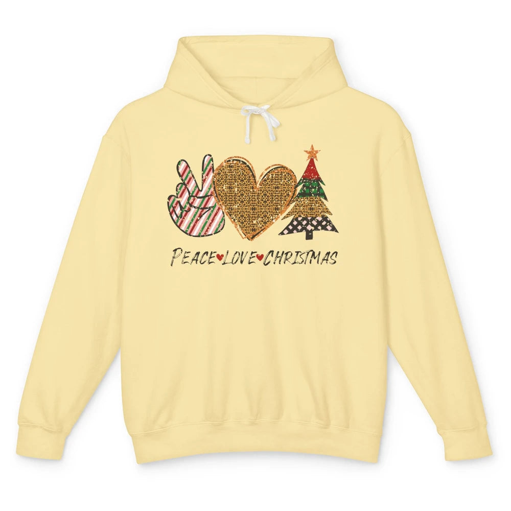 Peace Love Christmas Leopard Merry Christmas Vintage Retro Unisex Lightweight Hoodie