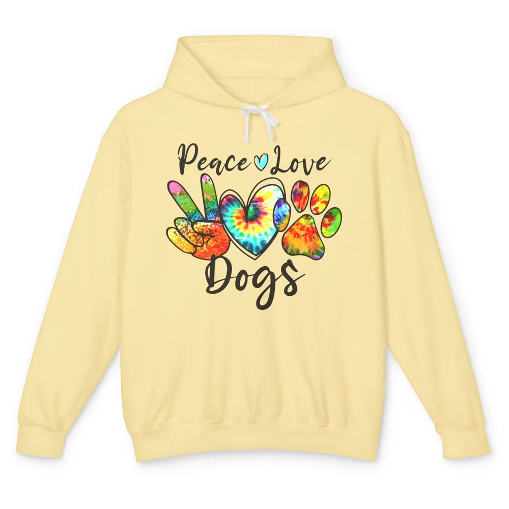 Peace Love Dogs Tie Dye Paw Print Dog Mama Mothers Day Gift Unisex Lightweight Hoodie