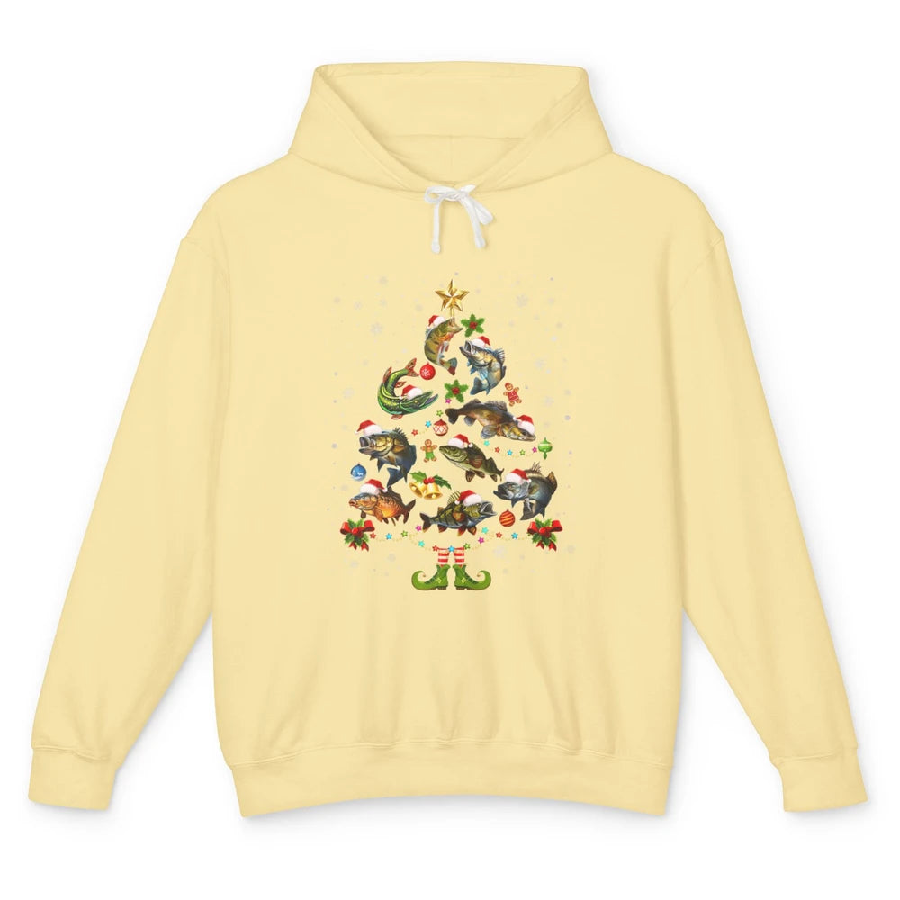 Merry Christmas Fishmas Fishing Tree Fisherman Xmas Lights Unisex Lightweight Hoodie