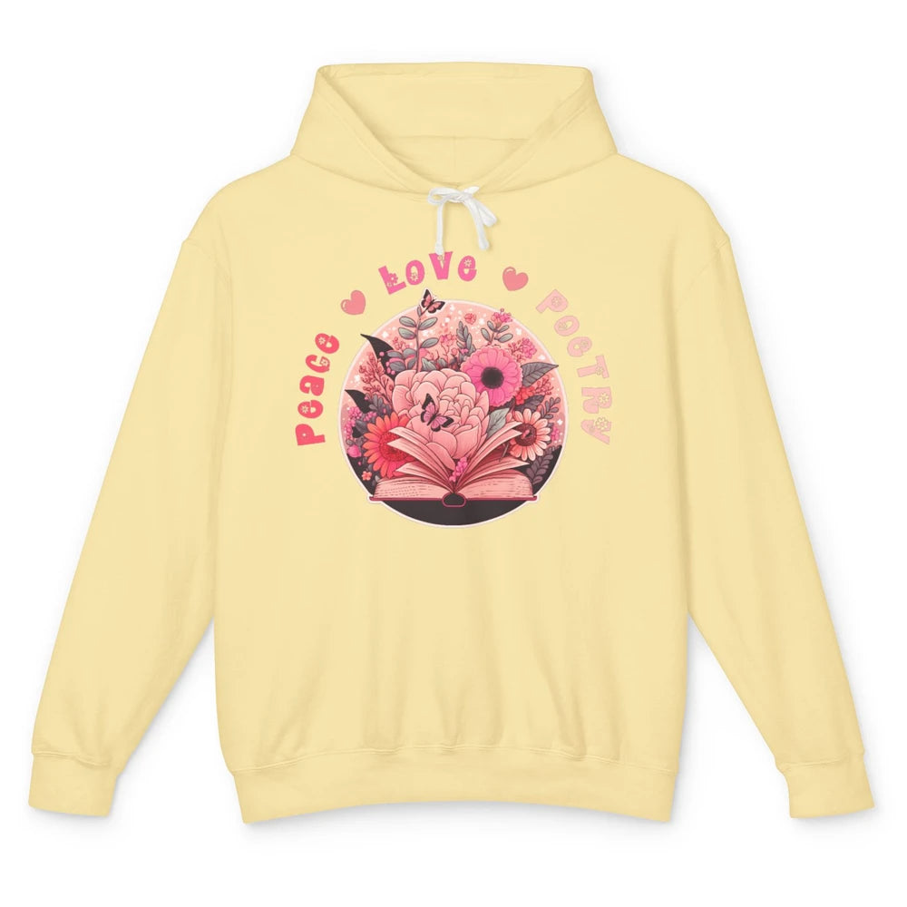 Peace Love Poetry Poets Book Readers Bookworm Reader Retro Unisex Lightweight Hoodie