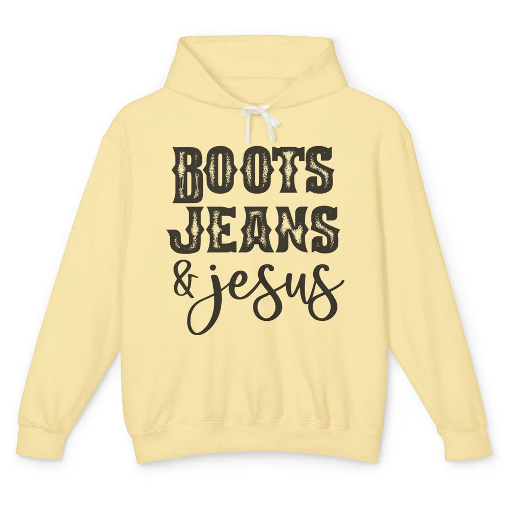 Retro Boots Jeans and Jesus Christian Western Country Cowboy Unisex Lightweight Hoodie