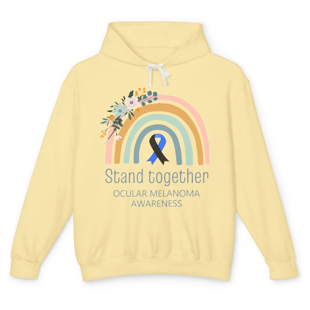 Ocular Melanoma Awareness Rainbow Floral Black Blue Ribbon Unisex Lightweight Hoodie