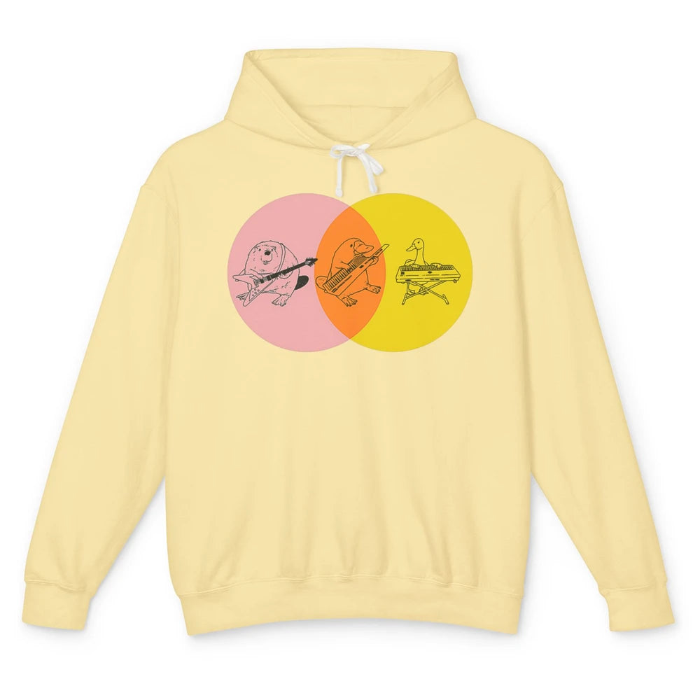 Keytar Platypus Venn Diagram Pink Orange Yellow Guitar Music Unisex Lightweight Hoodie