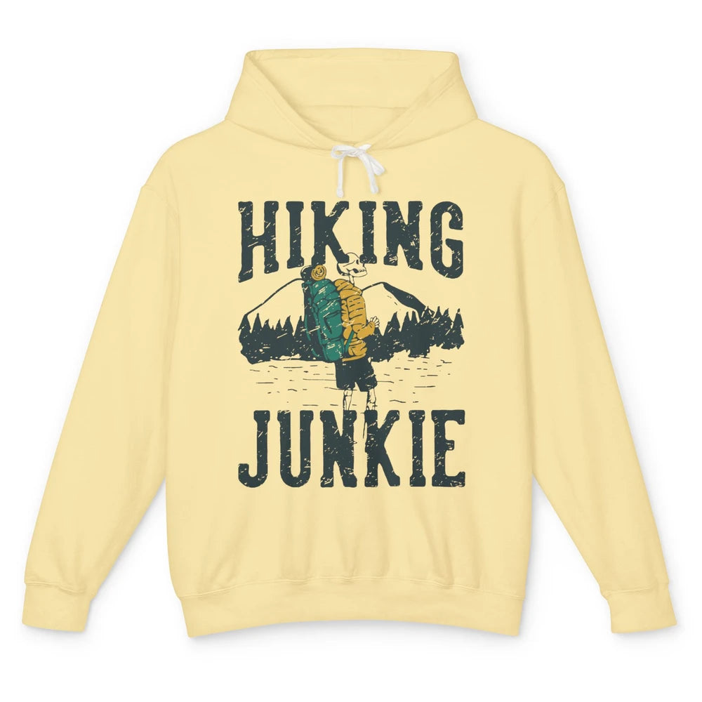 Retro Mountain Hiking Junkie Skeleton Nature Exploring Hiker Unisex Lightweight Hoodie