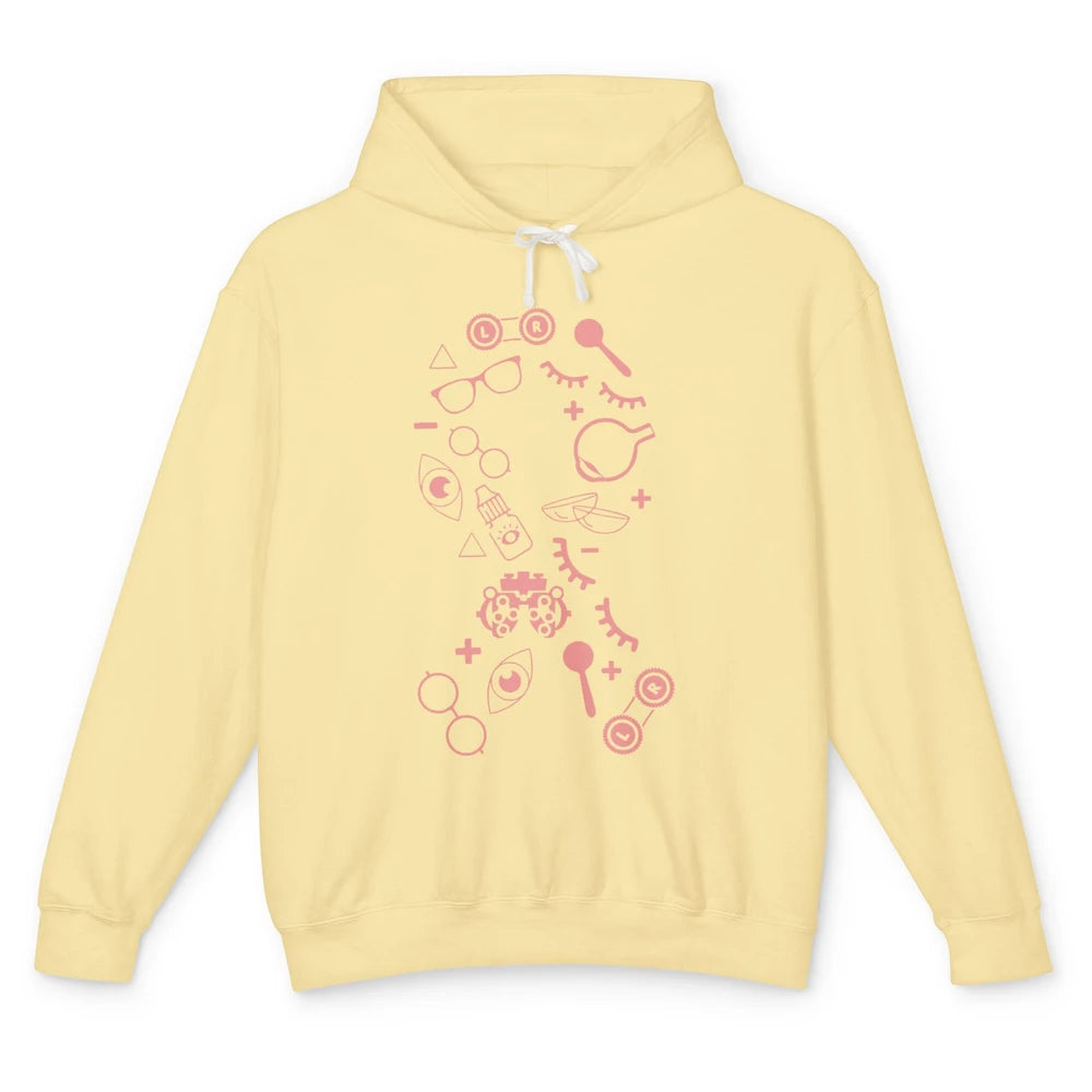 Optical Symbol Pink Ribbon Breast Cancer Support Optometrist Unisex Lightweight Hoodie
