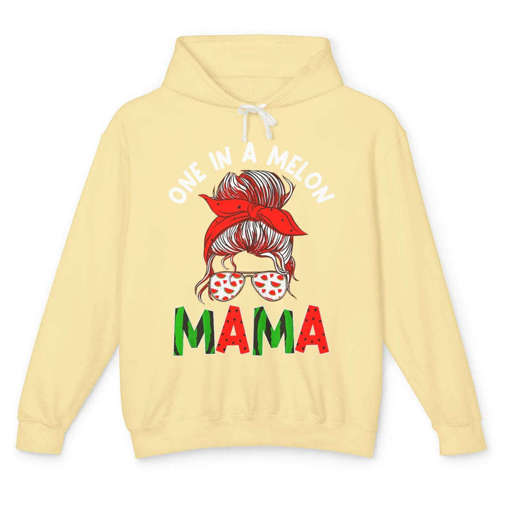 One In A Melon Mama Messy Bun Watermelon Summer Fruit Mother Unisex Lightweight Hoodie