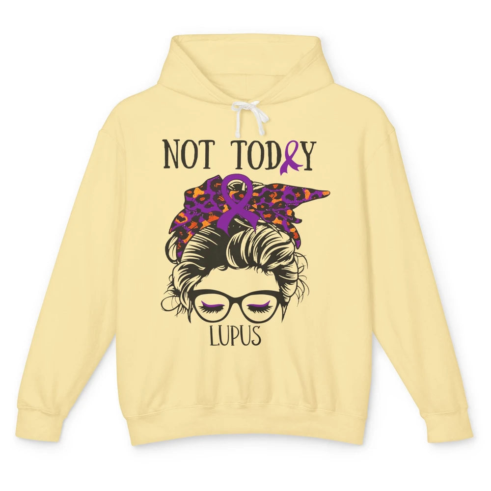 Not Today Lupus Awareness Leopard Messy Bun Glasses Unisex Lightweight Hoodie