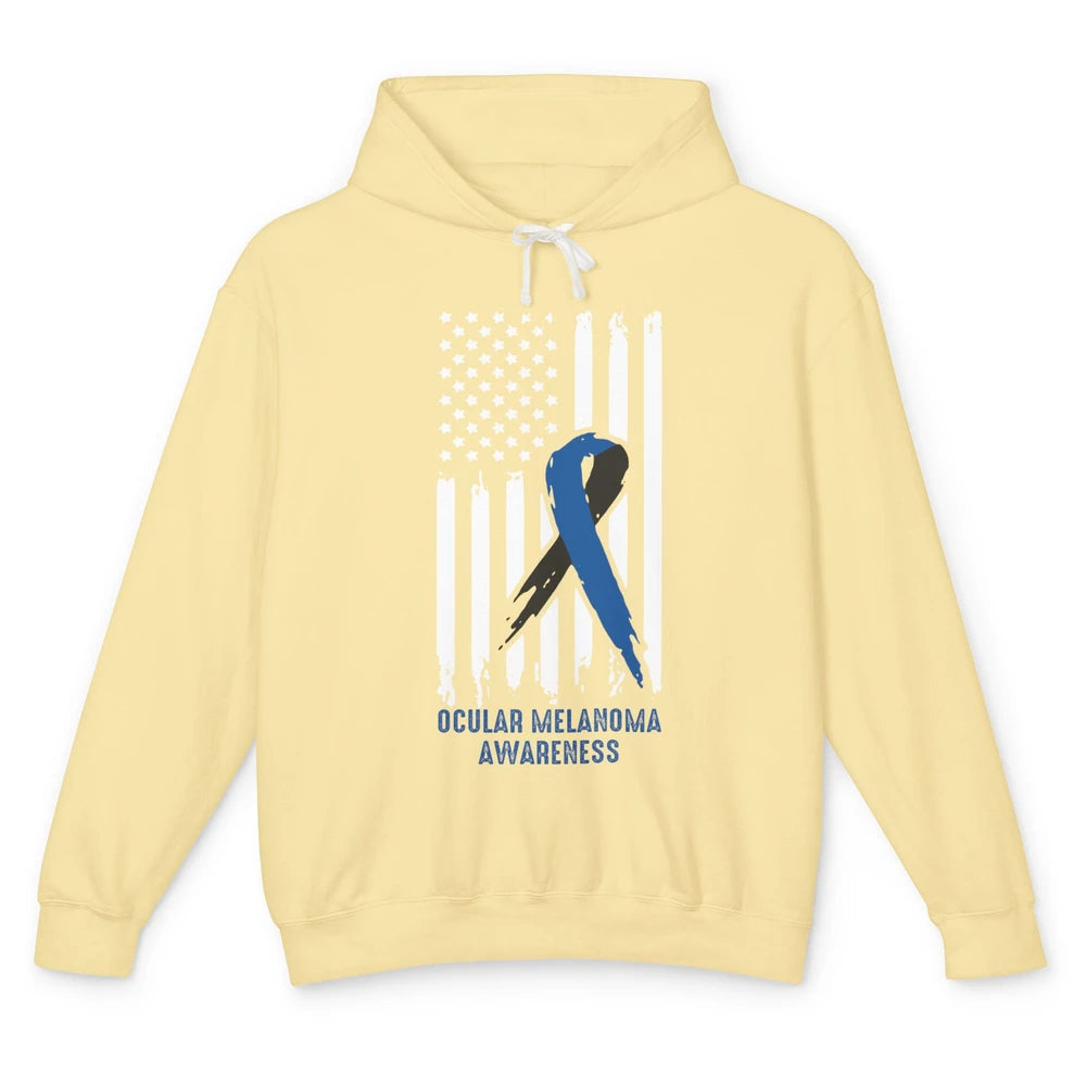 Ocular Melanoma Awareness Ribbon No One Fight Alone US Flag Unisex Lightweight Hoodie