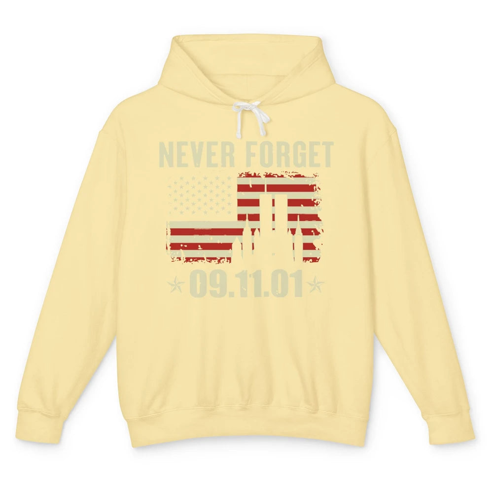 Retro Never Forget 911 American Flag Patriotic Memorial Gift Unisex Lightweight Hoodie