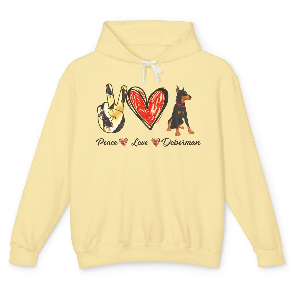 Peace Love Doberman Doberman Mom Dog Lovers Gift Unisex Lightweight Hoodie