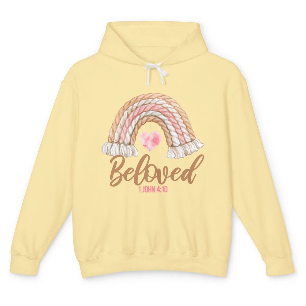 Beloved Christian Women Vintage Rainbow Bible Verse Heart Unisex Lightweight Hoodie