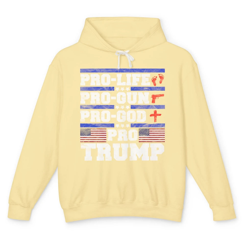 Pro Life Pro Gun Pro God Pro Trump Liberal Donald Trump Vote Unisex Lightweight Hoodie