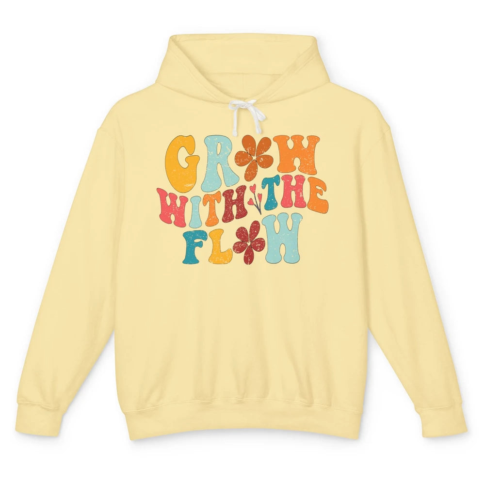 Retro Flower Grow With The Flow Summer Vintage Positive Life Unisex Lightweight Hoodie