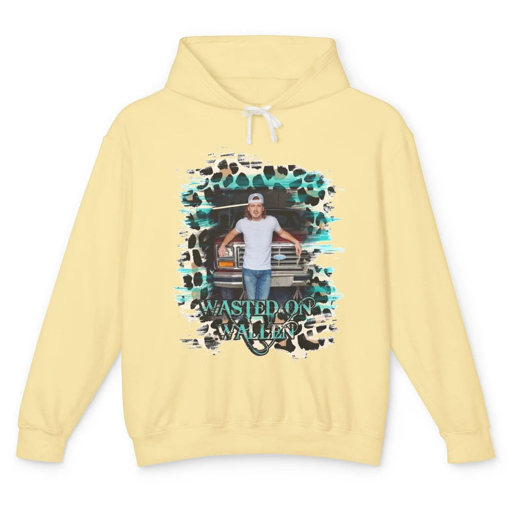 Retro Leopard Wasted On Wallen Turquoise Western Country Unisex Lightweight Hoodie