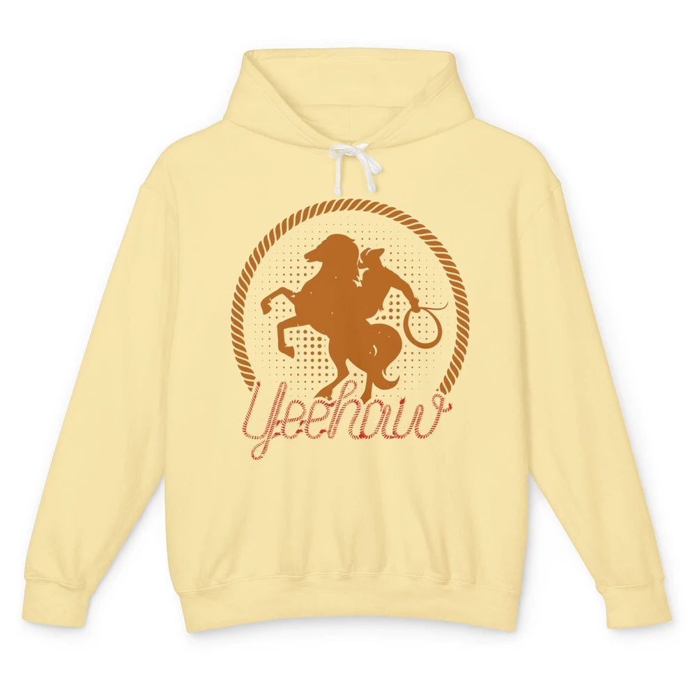 Retro Cowboy Lasso Hat Yeehaw Western Country Cowgirls Horse Unisex Lightweight Hoodie