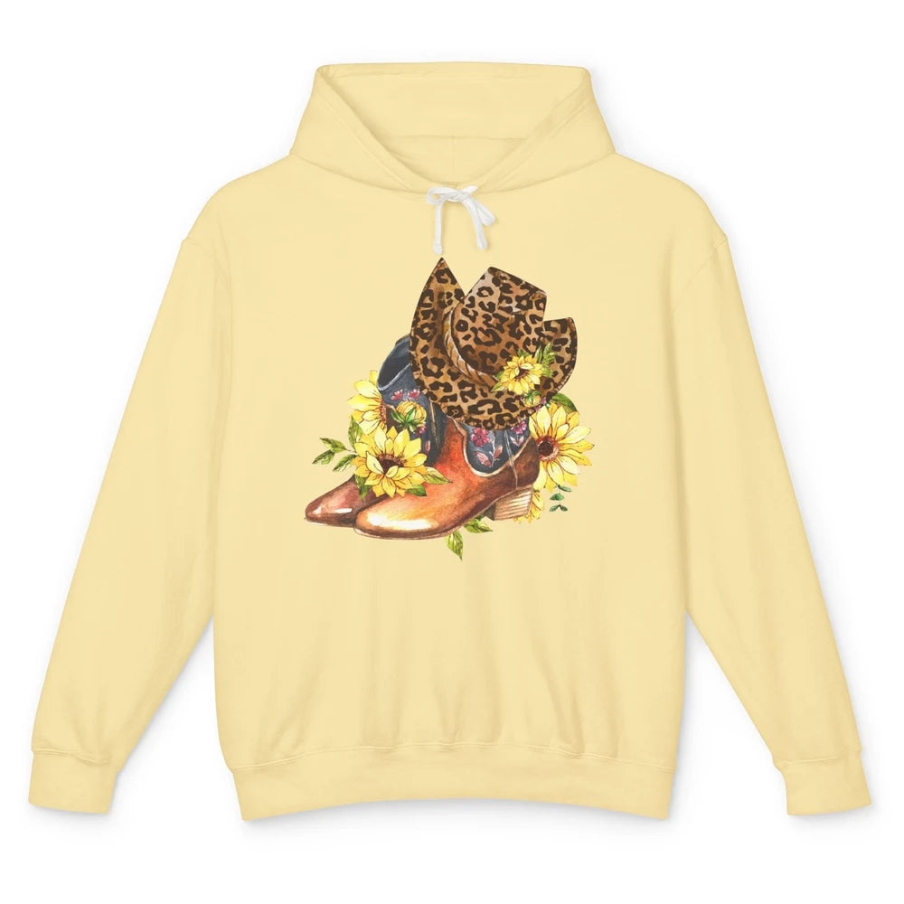 Retro Leopard Cowboy Boots Let's Go Girls Western Cowgirls Unisex Lightweight Hoodie