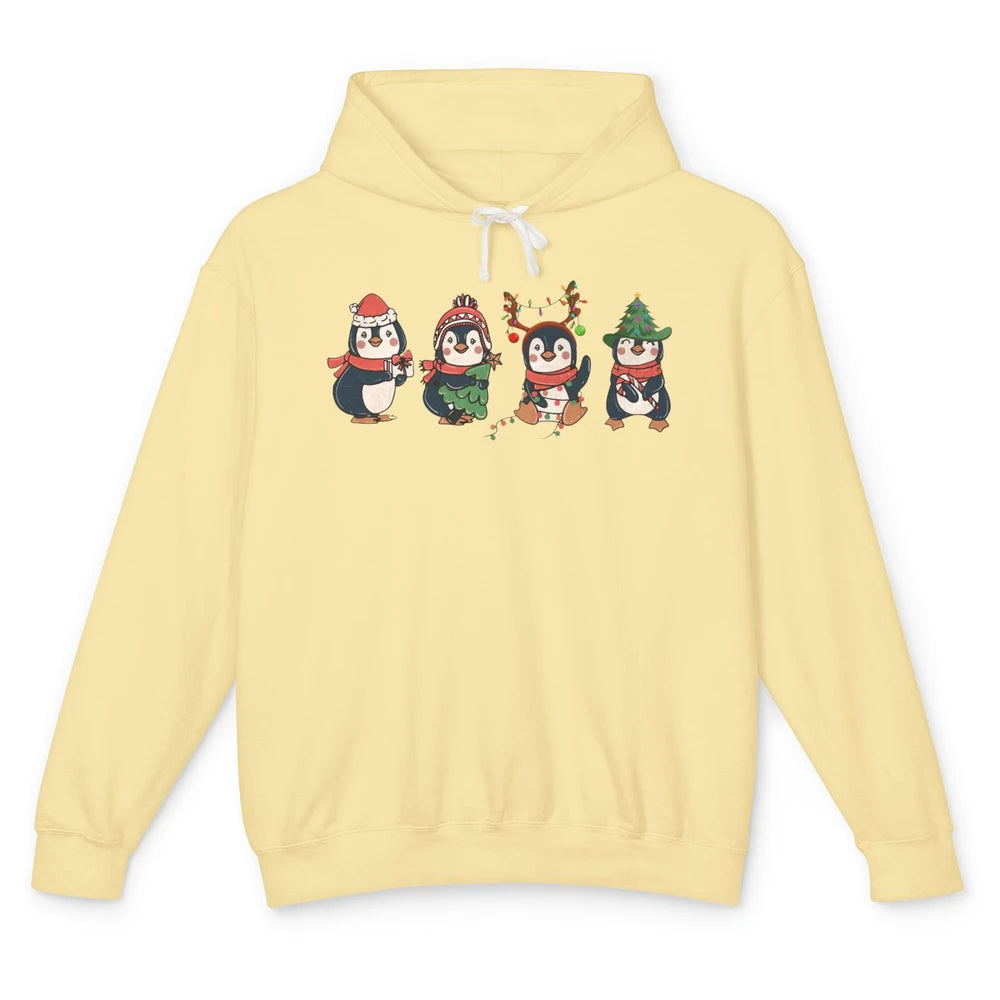 Penguin Merry Christmas Cute Penguin Xmas Lights Winter Unisex Lightweight Hoodie