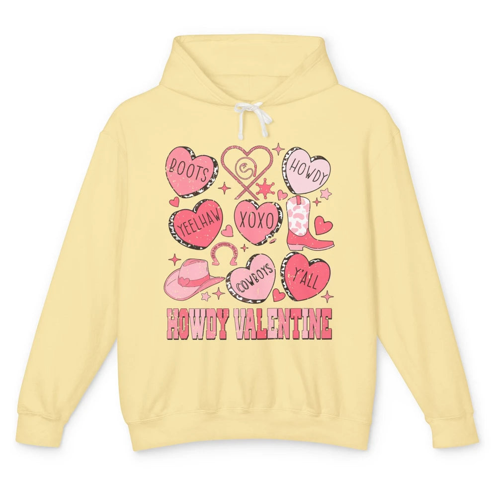 Retro Candy Heart Howdy Valentine Cowgirl Western Country Unisex Lightweight Hoodie