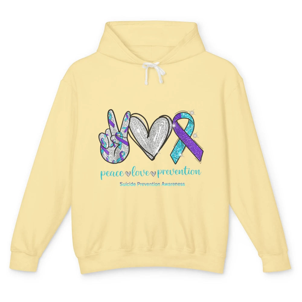 Peace Love Teal Purple Ribbon Suicide Prevention Awareness Unisex Lightweight Hoodie
